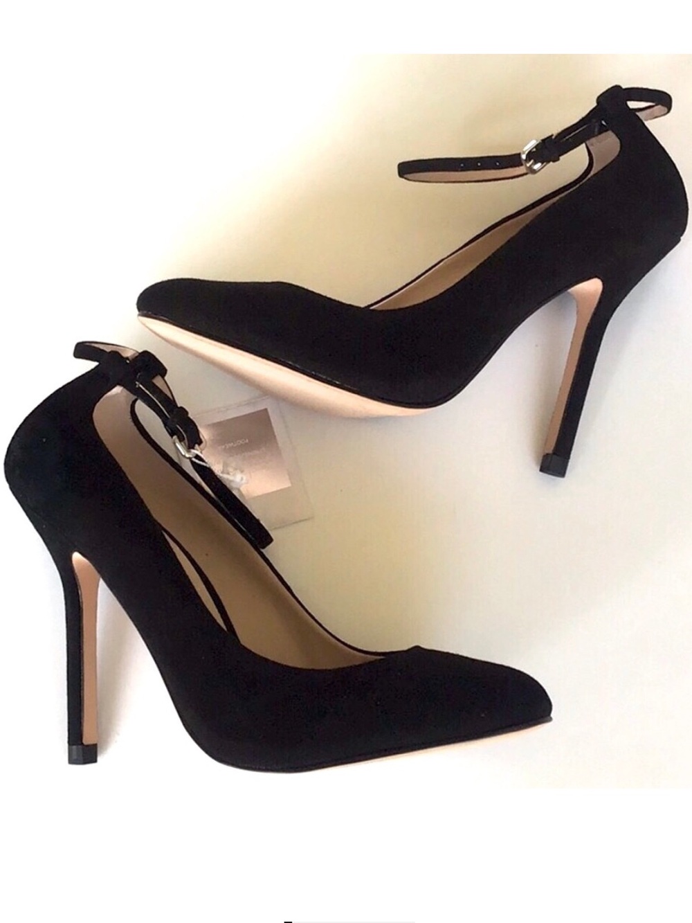Zara black suede ankle strap pump heels